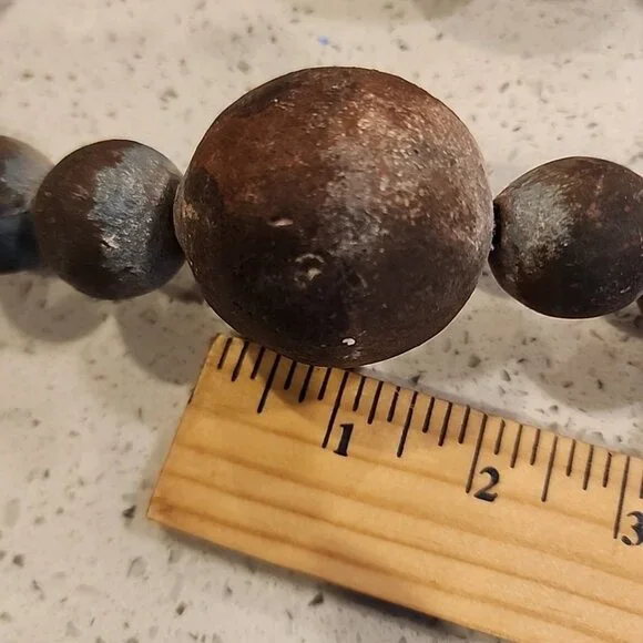 Very Large Old Rosary, Souvenir de Liesse Pottery Stoneware Heavy 56 Length